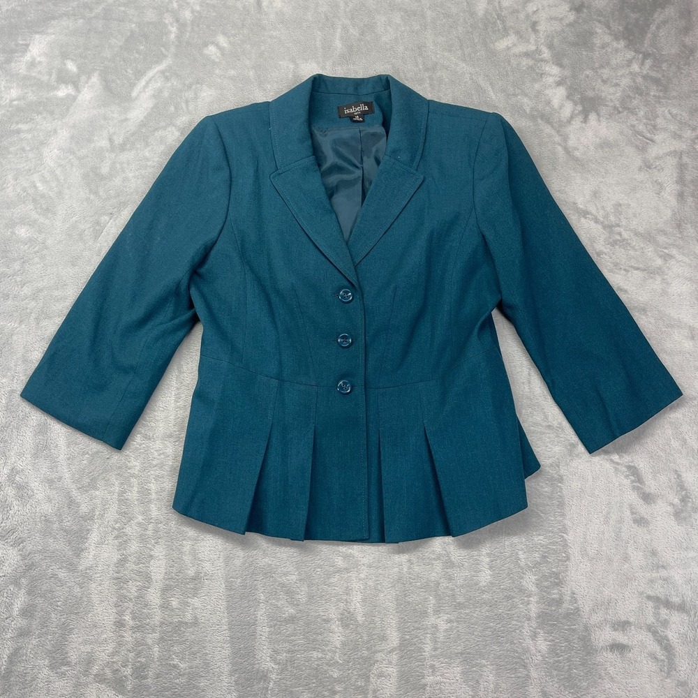 Isabella Suits Blazer Jacket Womens 14‎ Teal Pleated Peak Lapel Single Breasted